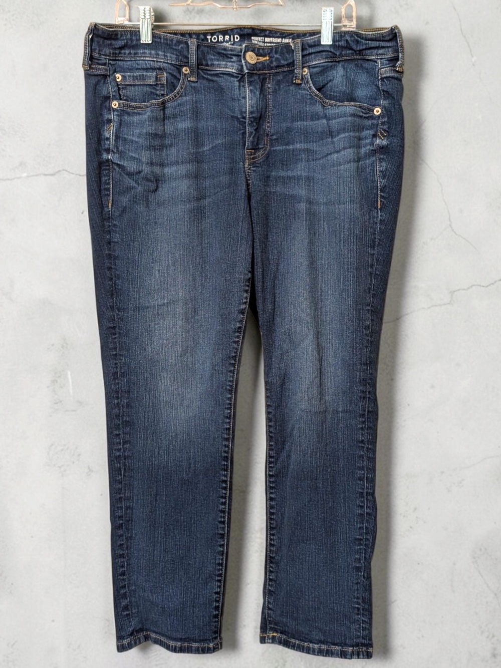 torrid Feel The Fit Perfect Boyfriend Ankle Stretch Dark Blue Straight-Leg Jeans